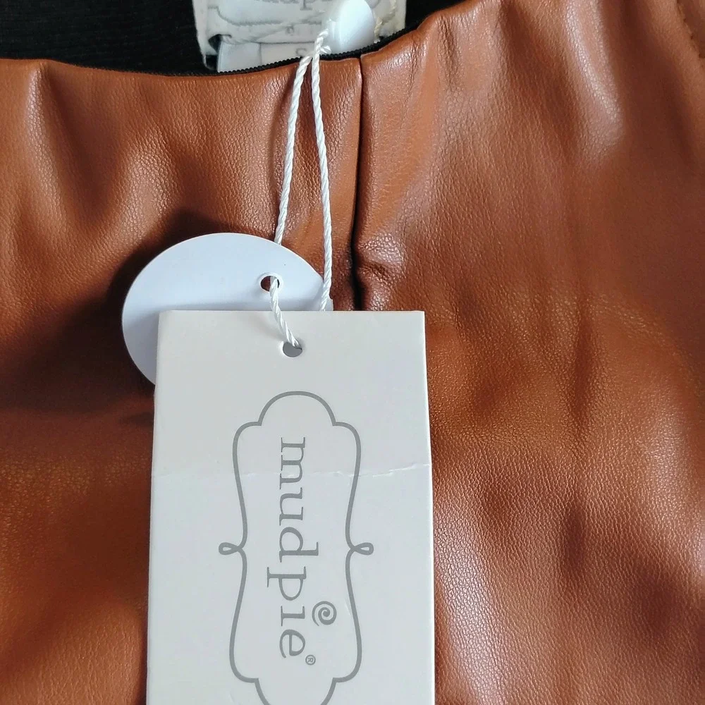 Mud Pie Faux Leather‎ Split Hem Leggings Cognac Brown High Waisted Small NWT